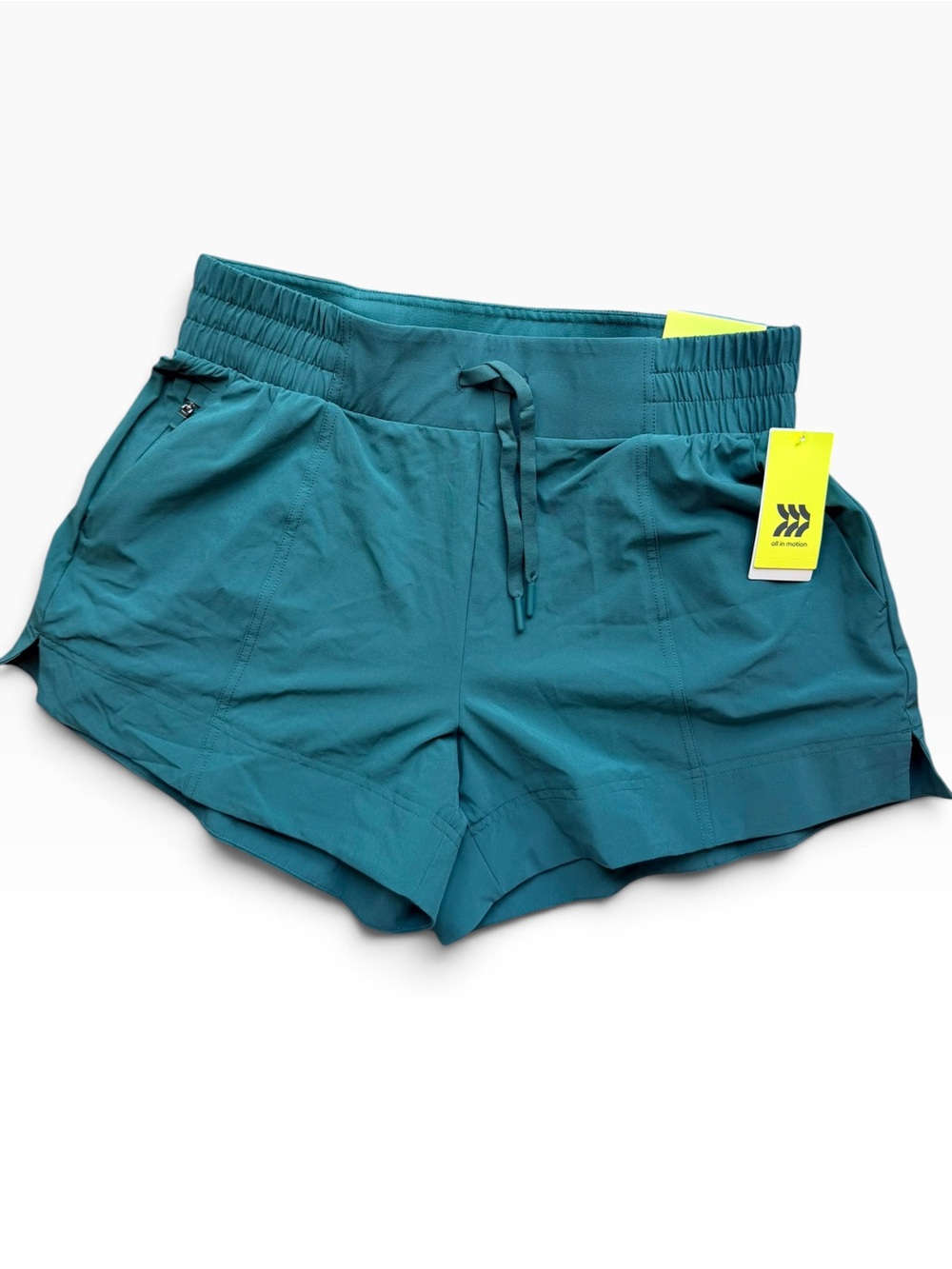 NWT anew day Light Woven Mid-Rise Green-Teal Athletic Drawstring 4”inseam Shorts